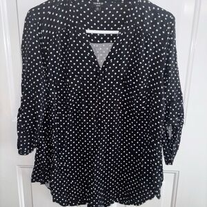 Torrid Harper Black White Polka Dot Blouse | Size 00 | Roll Tab Sleeve